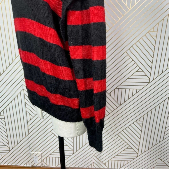 Zara Striped Sweater with Tulle Neck Red Black‎ Size Medium - Picture 7 of 12